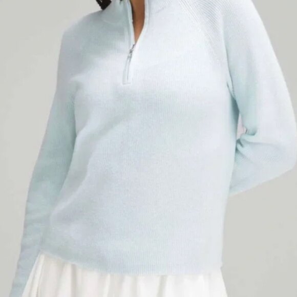Lululemon Cotton Blend Half Zip Sweater in Powder Blue Size L - Picture 1 of 7